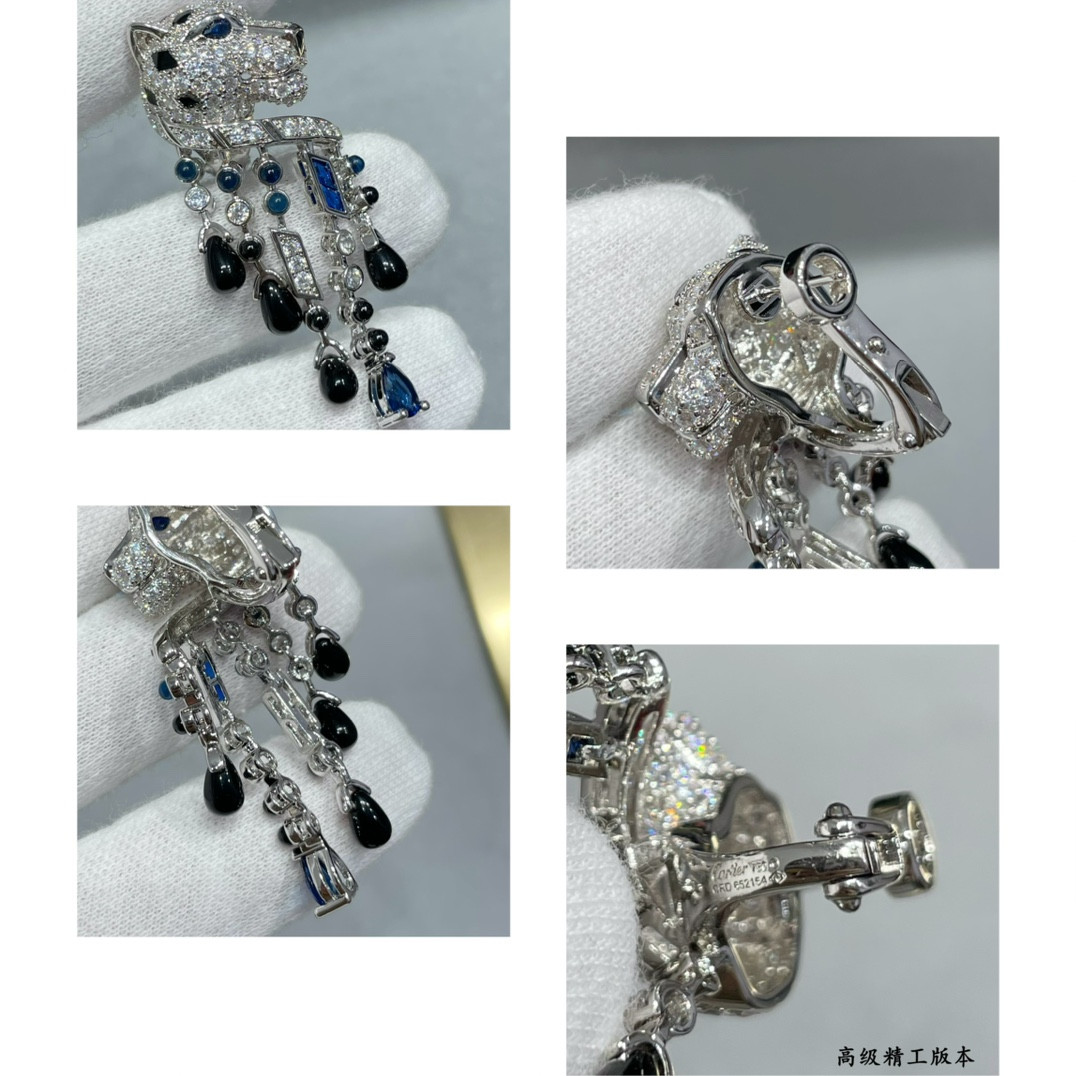 ca*t*er black onyx blue Di*m*nd leopard earrings