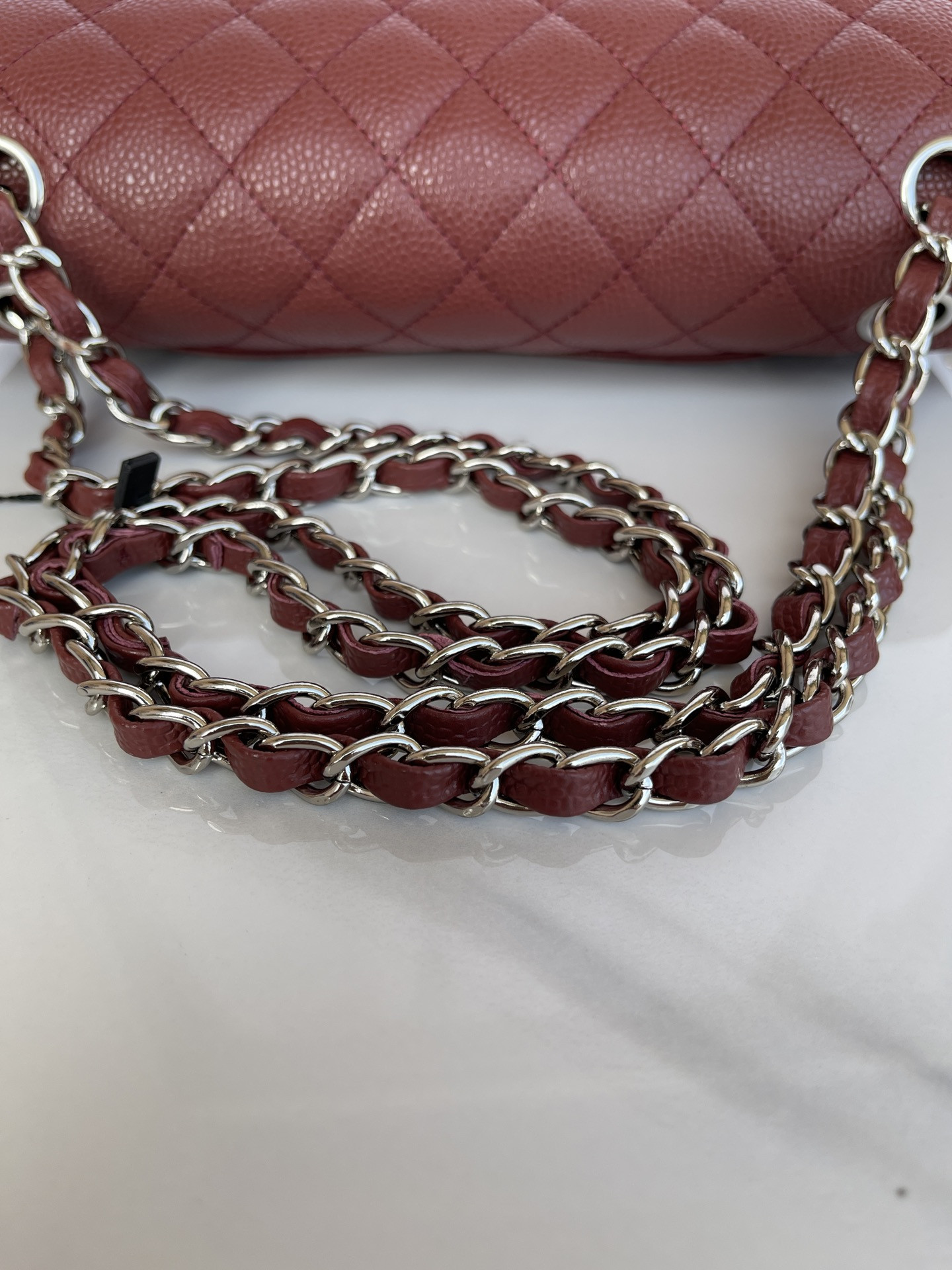 Ch*el classic handbag silver-tone metal 6 × 9.9 × 2.5 in