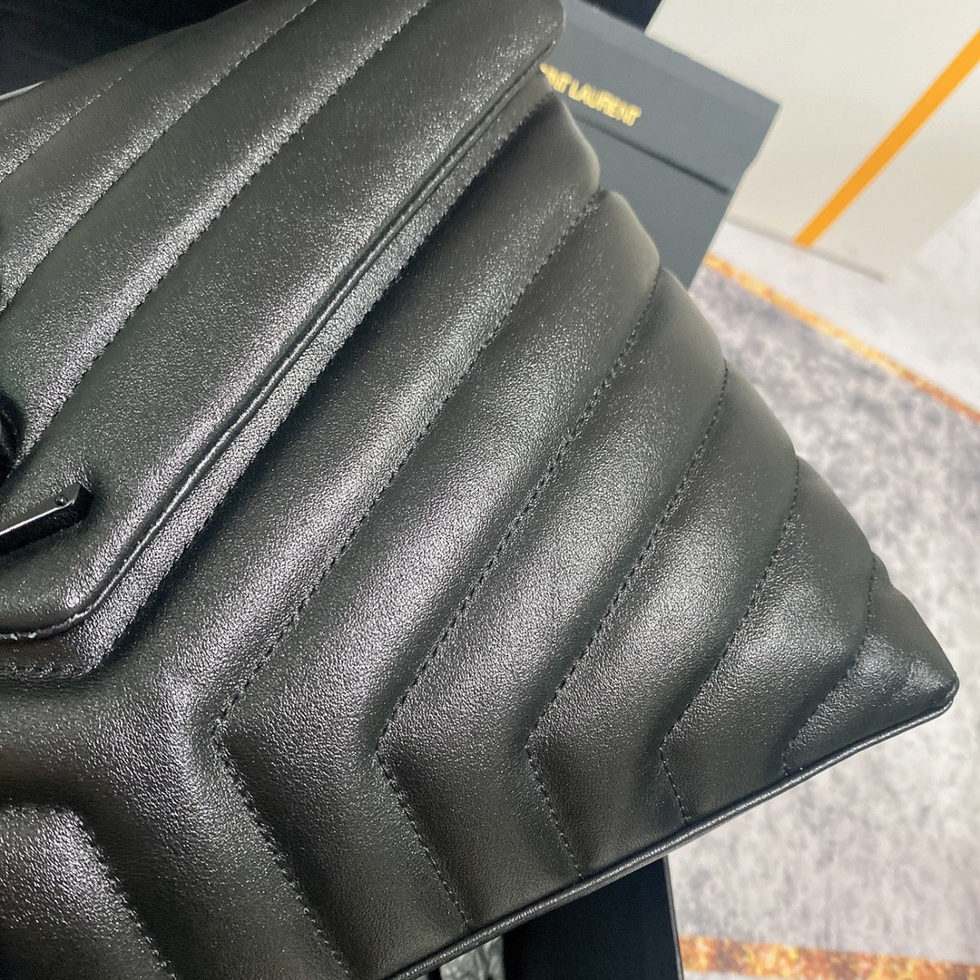Y*L loulou medium in quilted leather all black 12.5 x 8.6 x 3.5 inches