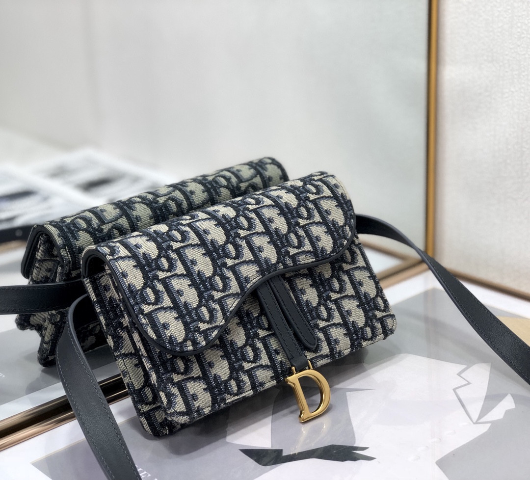 D*or saddle pouch blue D*or oblique jacquard  6.5 x 4 x 1.5 inches