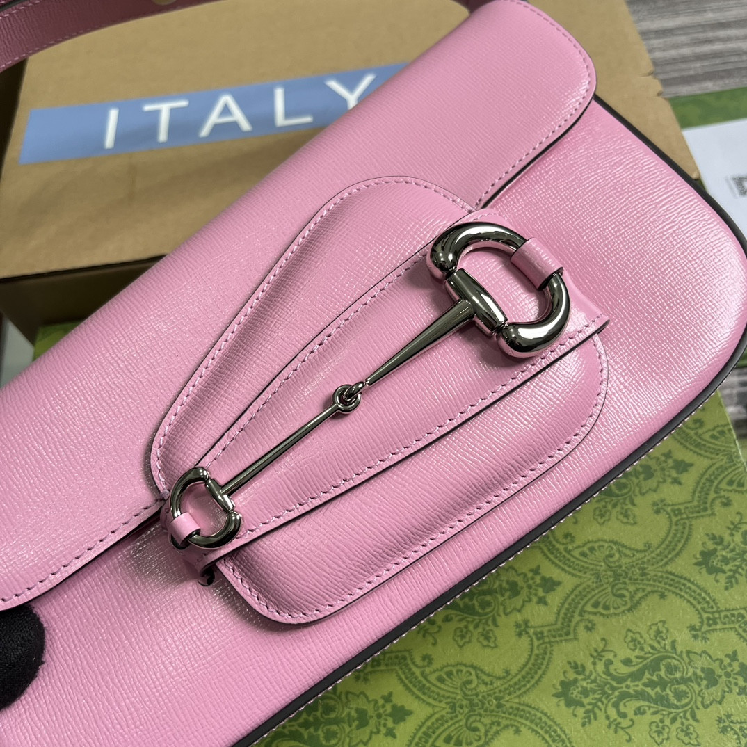 G*u*i horsebit 1955 small shoulder bag pink 10.4"w x 6.7-4.1"h x 3.1-1.6"d