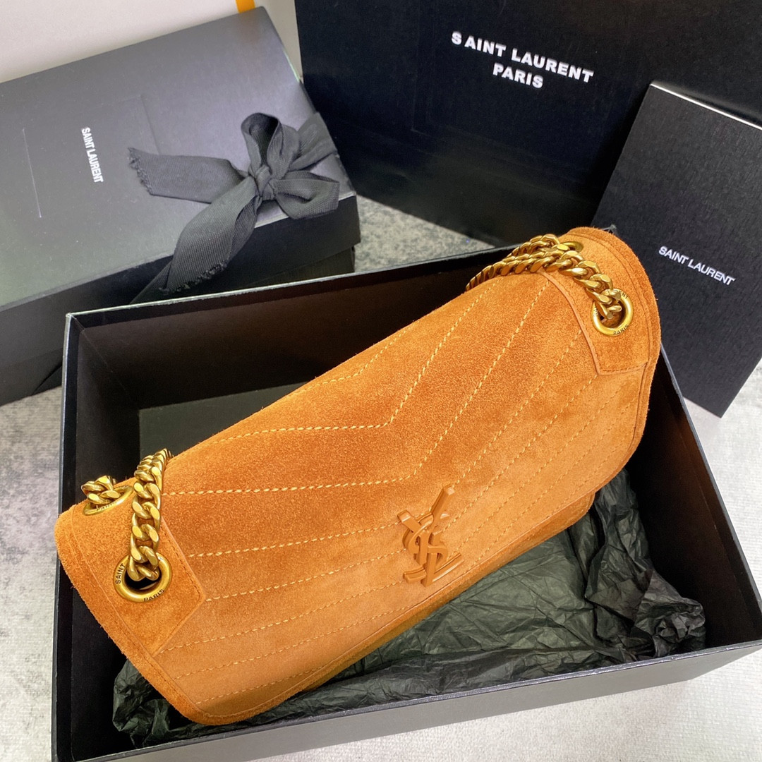 Y*L niki medium in suede orange 11 x 7.8 x 3.3 inches