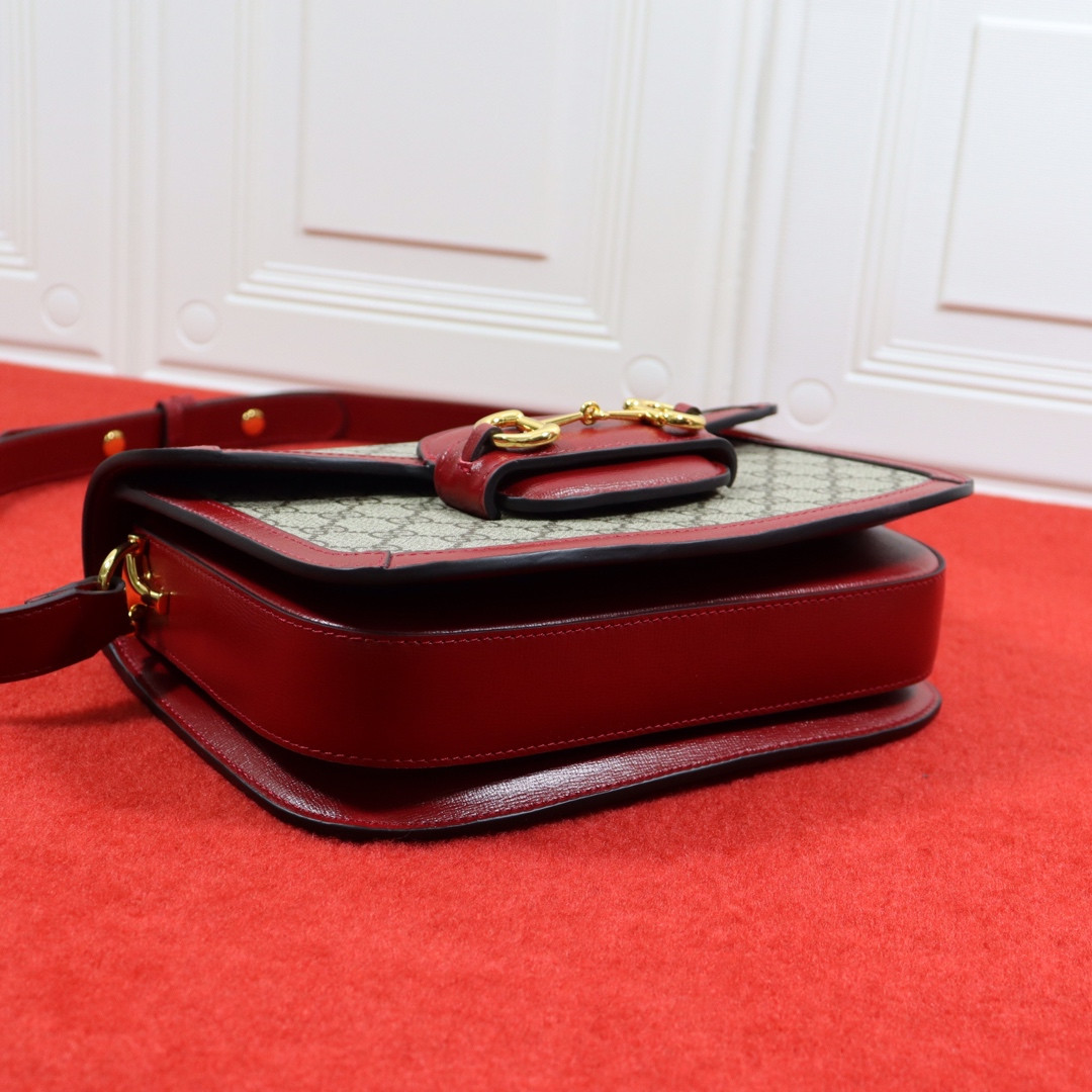 G*u*i horsebit 1955 shoulder bag gray red 9.8"w x 7"h x 3.1"d