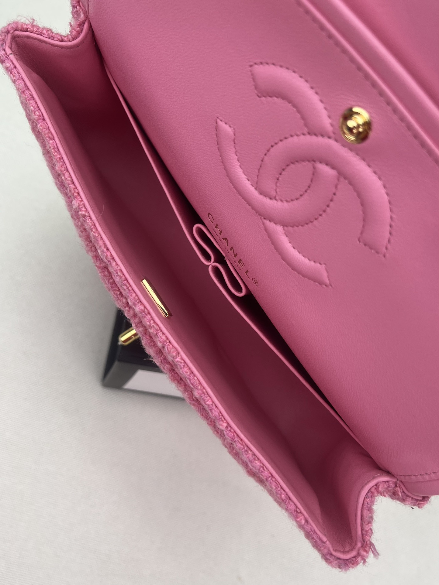 Ch*el classic 11.12 handbag tweed & gold-tone metal 6 × 9.9 × 2.5 in