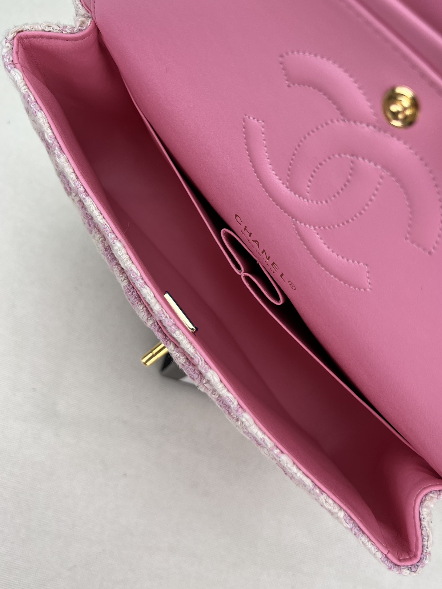 Ch*el classic 11.12 handbag tweed & gold-tone metal 6 × 9.9 × 2.5 in