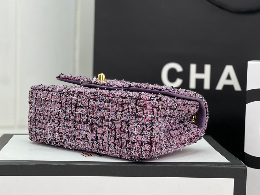 Ch*el mini classic 11.12 handbag tweed & gold-tone metal 4.7 × 7.8 × 2.3 in