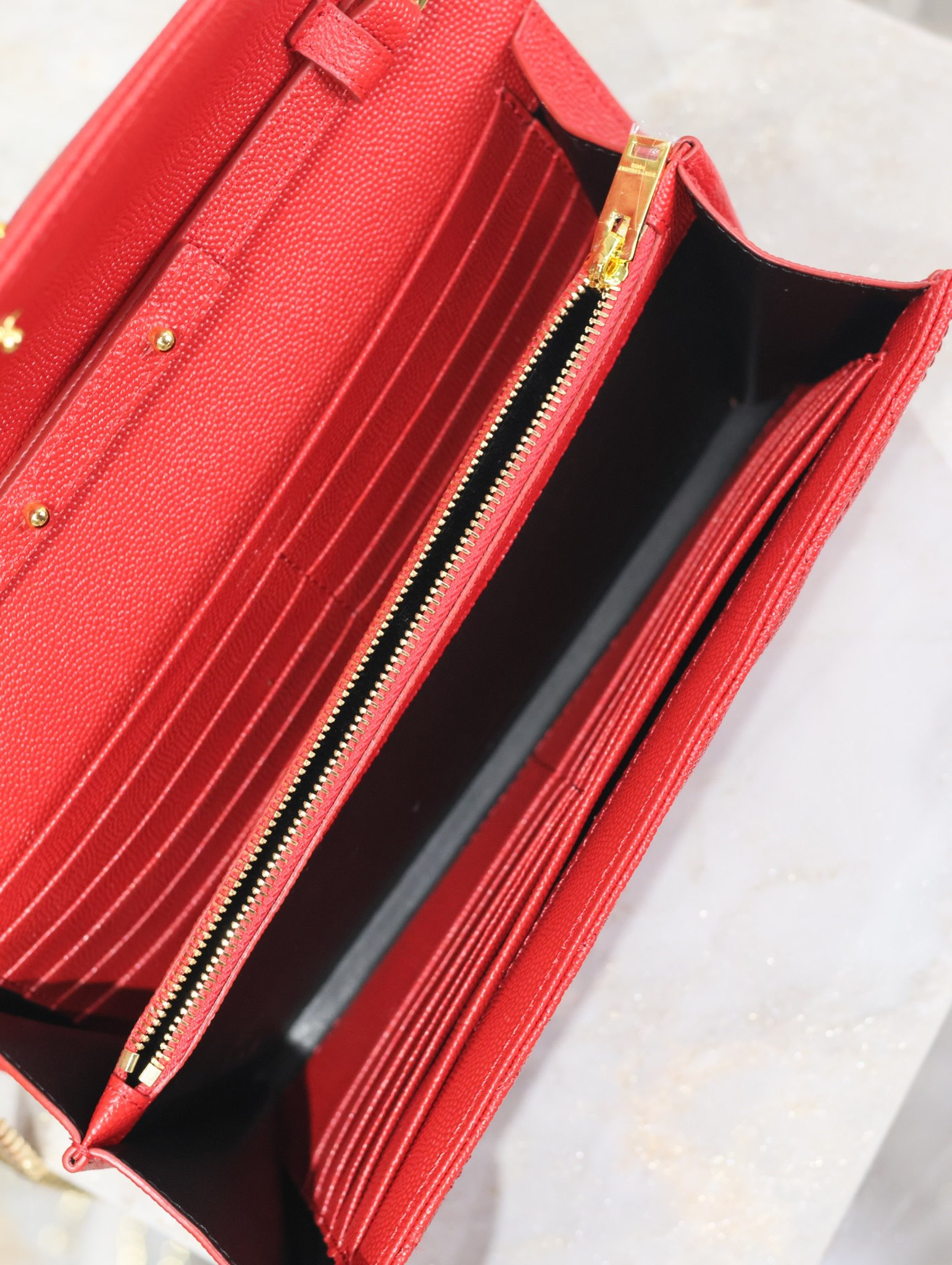 Y*L cassandra monogram classic chain wallet in grained poudre leather 22.5 x 14 x 4cm